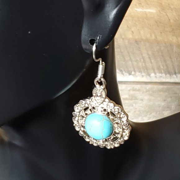 Kimora Genuine Turquoise and Sterling Silver Earrings - Picture 3 of 7